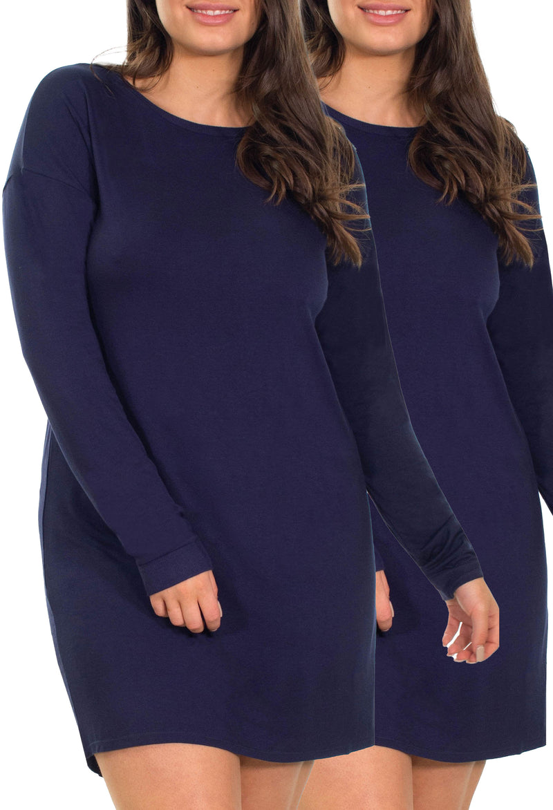 Bamboo Long Sleeve Relaxed Fit Dress - 2 Pack