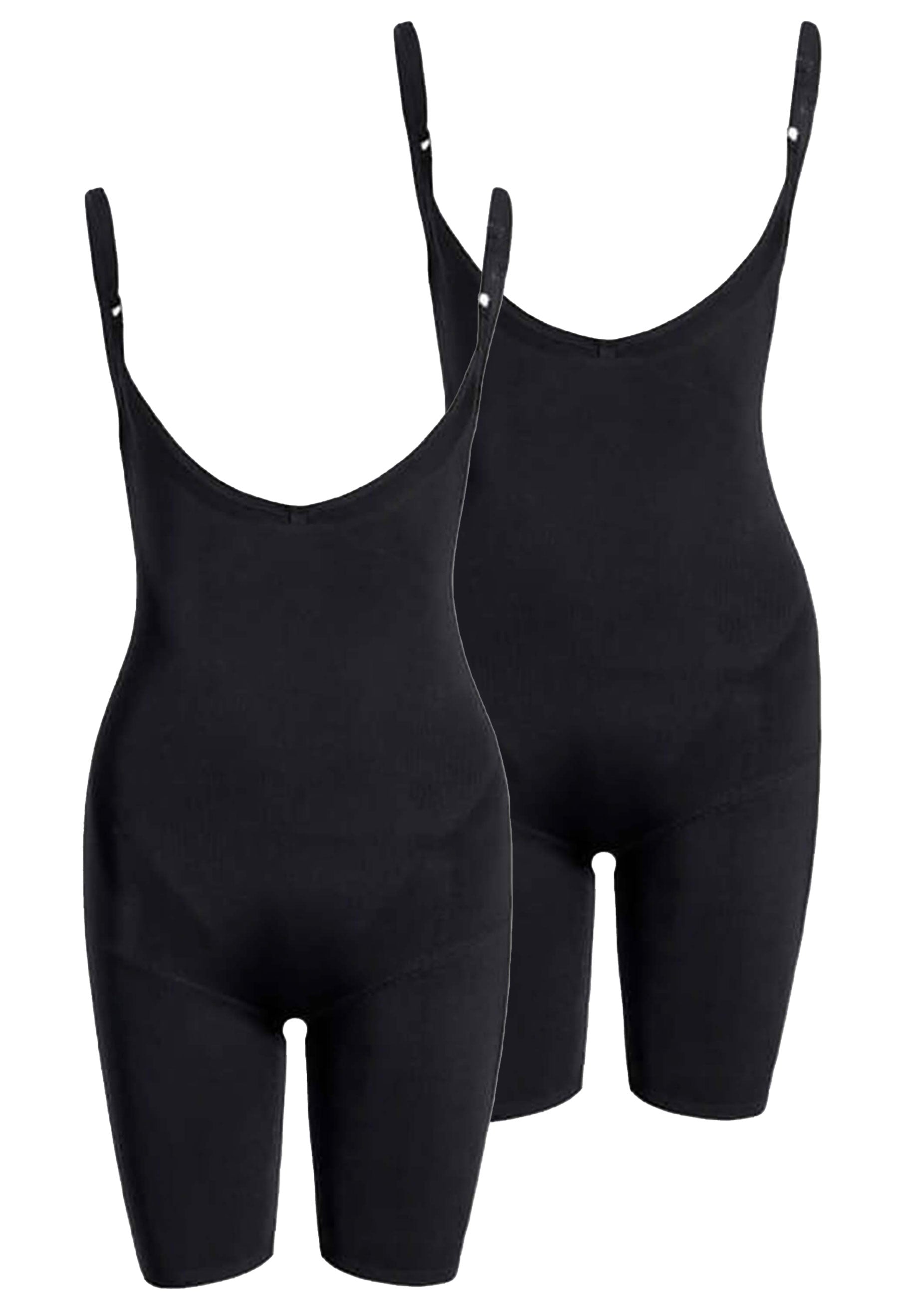 Open Bust Shaping Shorts Bodysuit With Adjustable Straps - 2 Pack