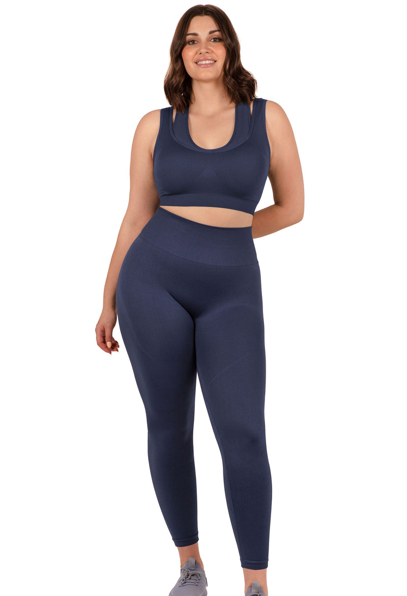 Sports Set - Triple-layer Support Racer Bra & Seamless High Waist Full Length Leggings