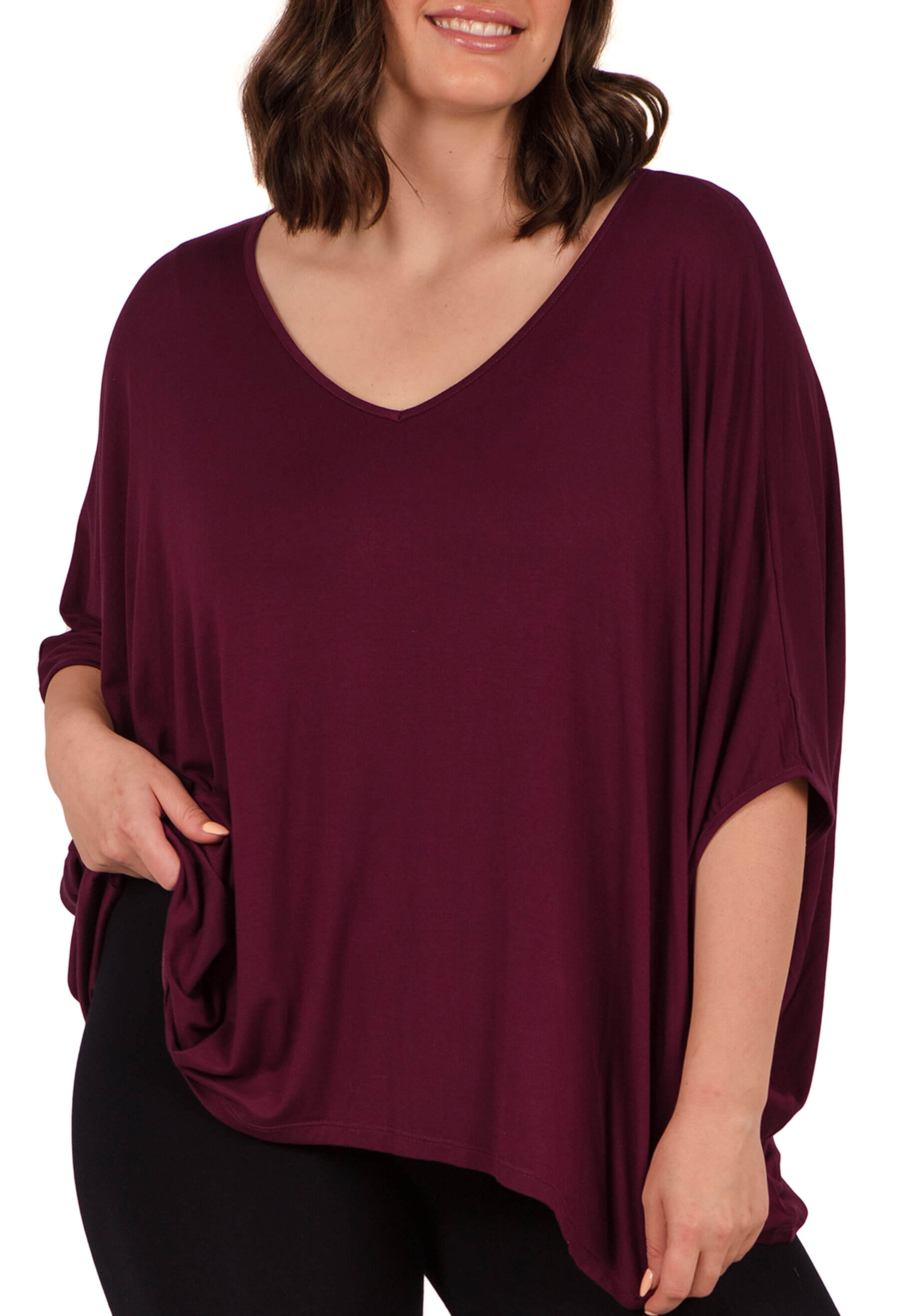 Bamboo V Neck Draped Short Sleeve Top