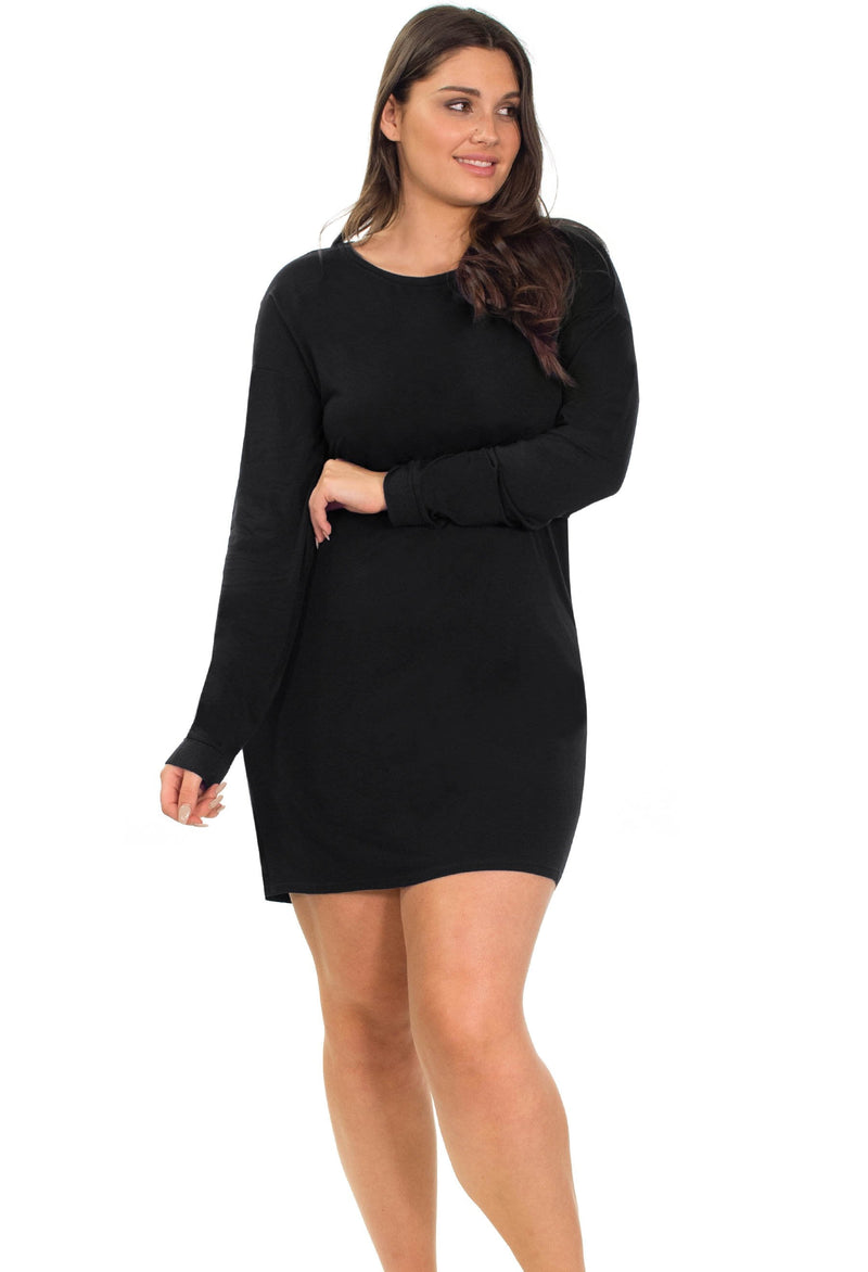 Bamboo Long Sleeve Relaxed Fit Dress - Black