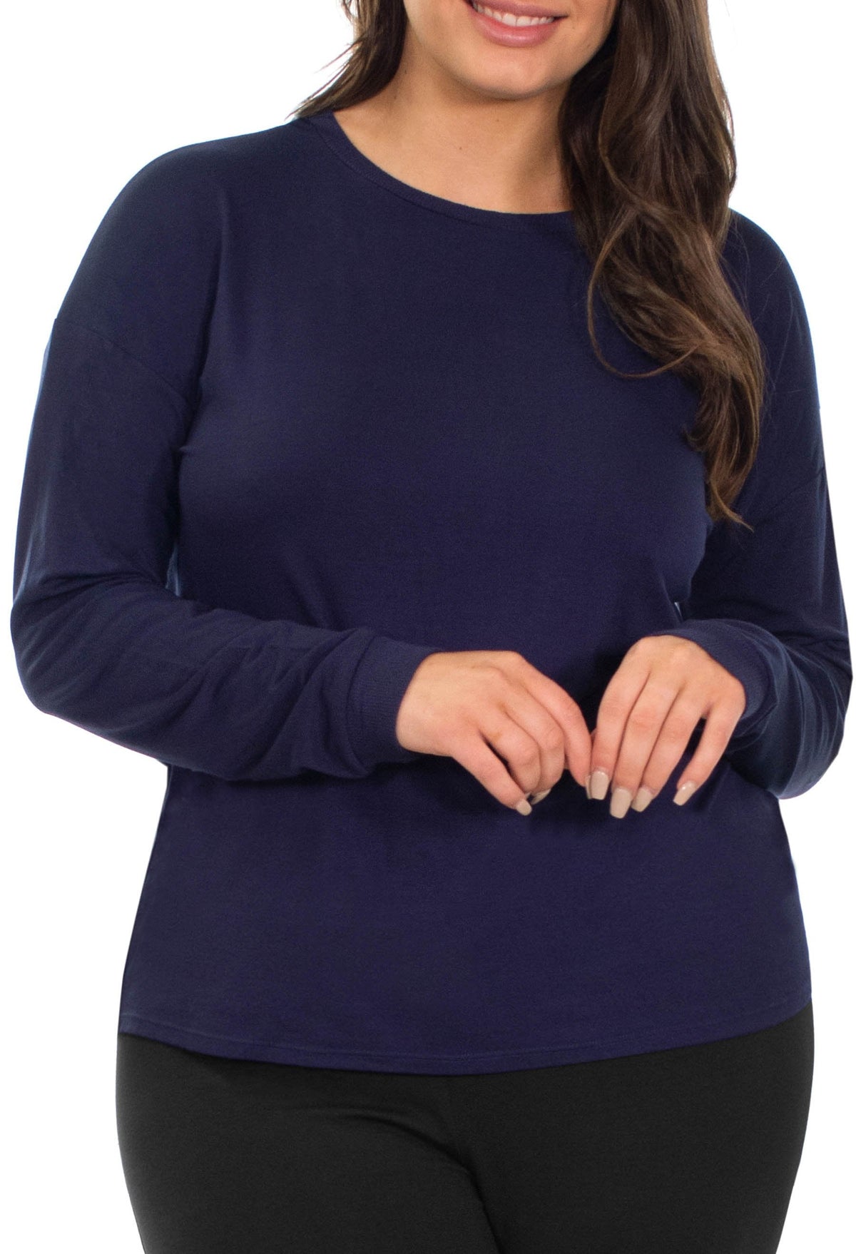 Bamboo Long Sleeve Relaxed Fit Tee - 2 Pack Navy