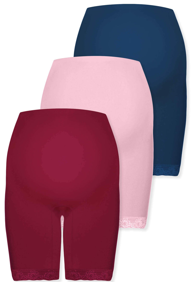 Maternity Anti Chafing High Rise Long Cotton Rich Shorts - 3 Pack