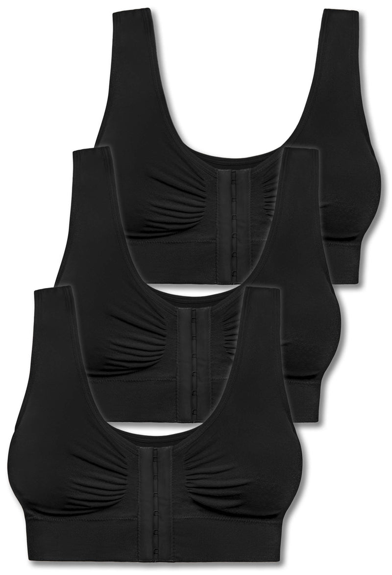 Bamboo Padded Front Closure Wire Free Bra - 3 Pack