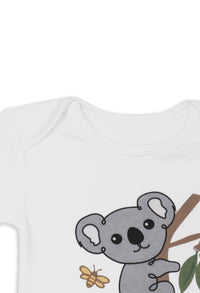 100% Organic Cotton Short Sleeve Baby Bodysuit - White Koala