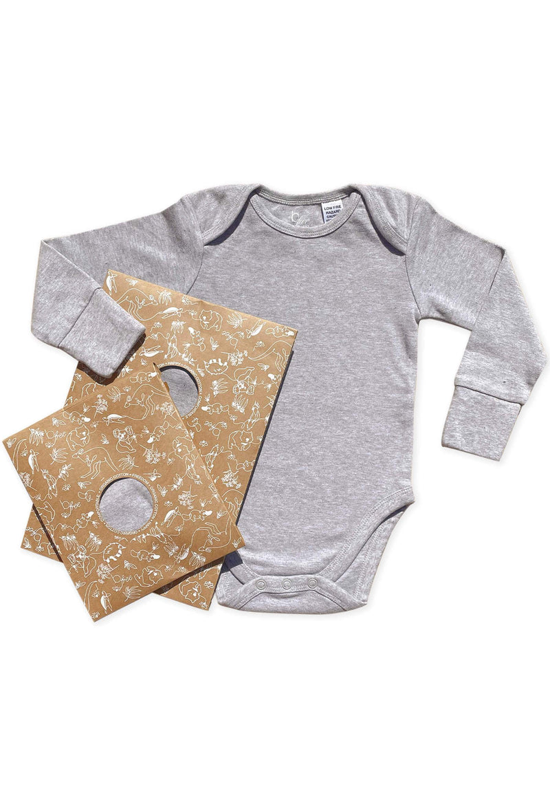 Long Sleeve Baby Bodysuit - 100% Organic Cotton - Grey Melange