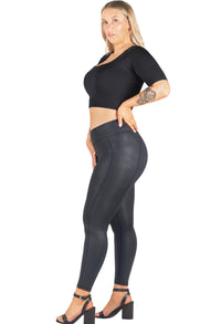 V-Waist Faux Leather Booty Sculpting Leggings