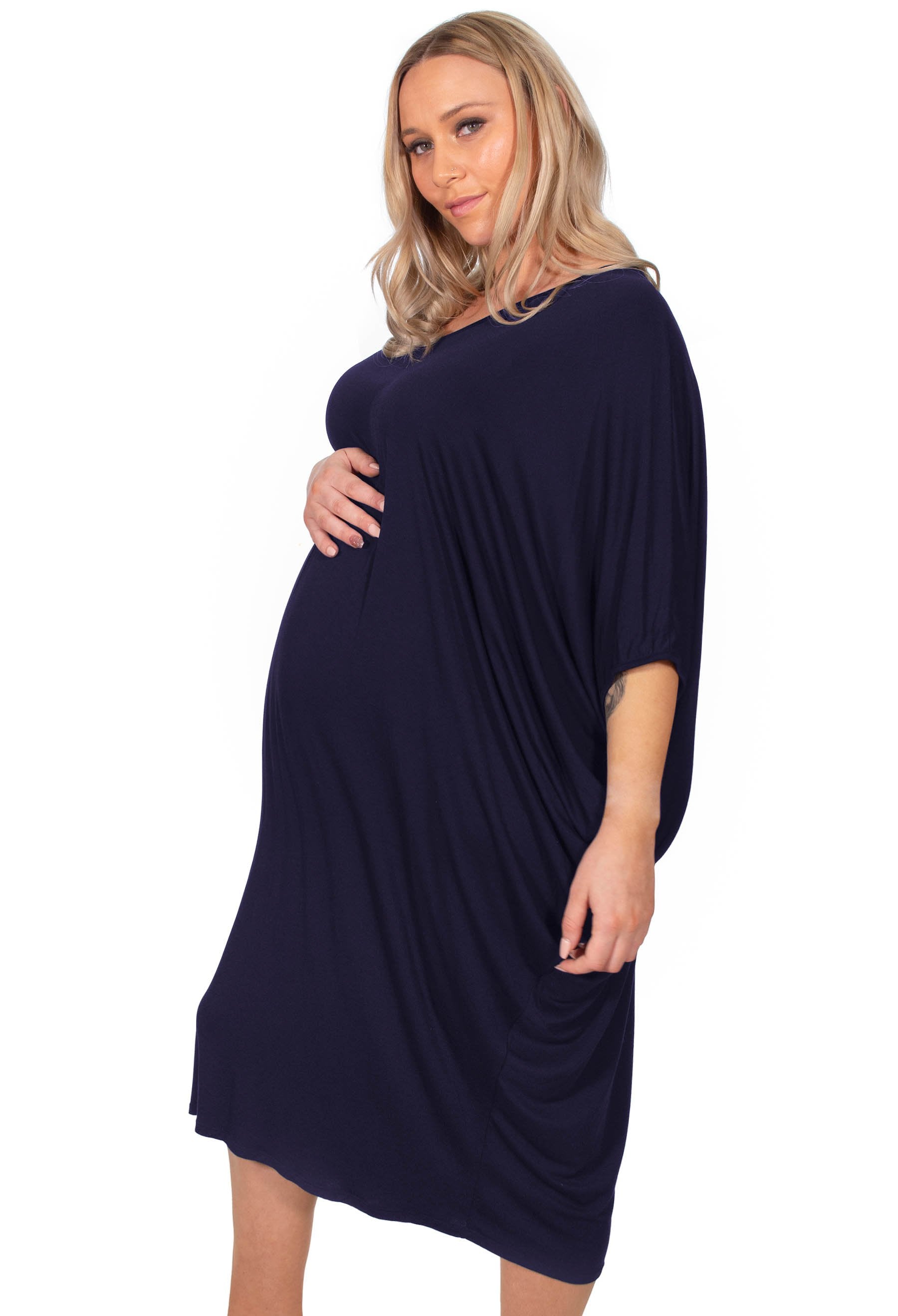 Maternity Bamboo V Neck Draped Dress - 2 Pack